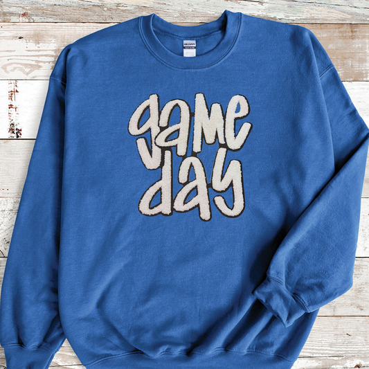 Royal/White Game Day Chenille Patch Sweatshirt