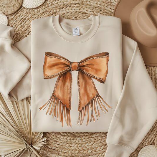 Brown Leather Bow Sweatshirt