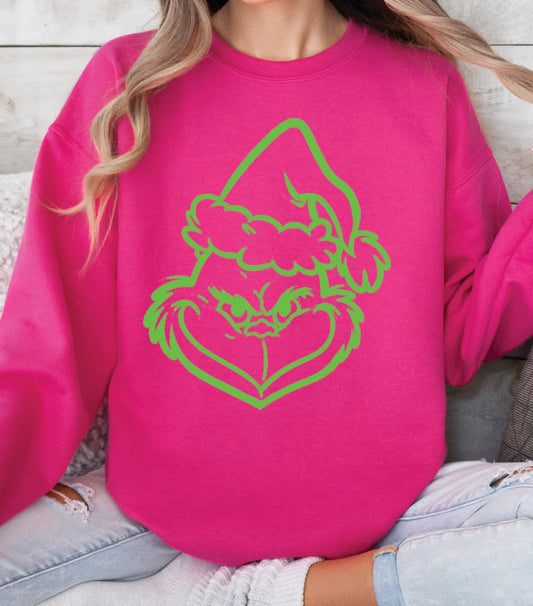 Grinch Outline Sweatshirt (Pink)