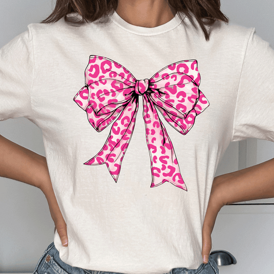 Pink Leopard Coquette Bow Short Sleeve Tee