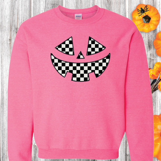 Checkered Pumpkin Smile Short Sleeve Tee